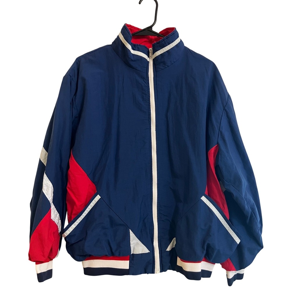 Signatures by Eds West Windbreaker Jacket Medium Navy Blue Red White Made in USA
